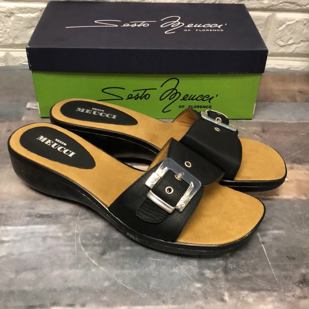 Sesto Meucci black Sachi maxi calf size 11 sandals bubble bottoms made in Italy - Picture 3 of 9